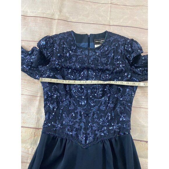 Vintage Ted Lapidus Paris Women's Blue Long Sleeve Sequin Dress - 10 - Picture 8 of 16